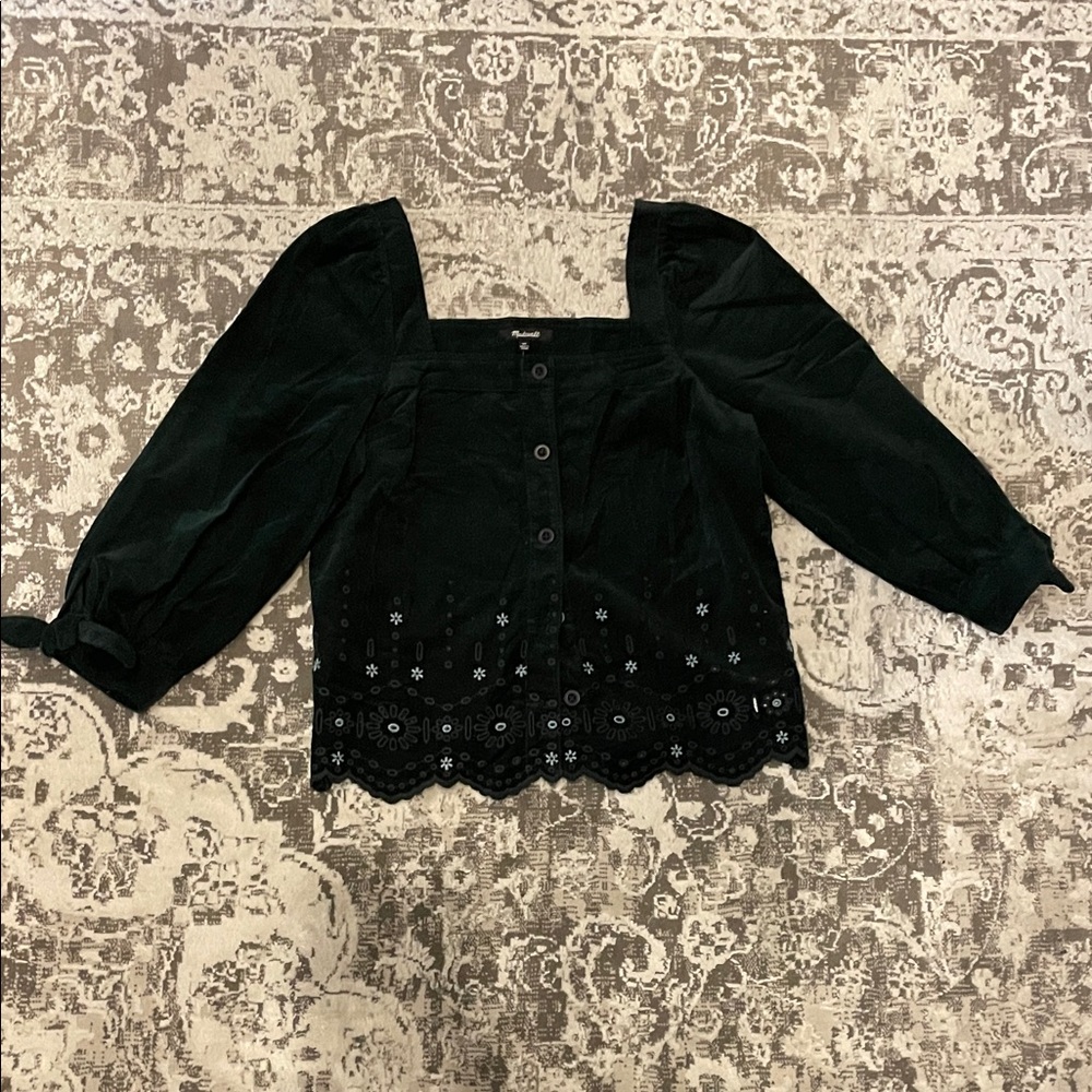 Madewell Dark Green Blouse with Embroidered Details